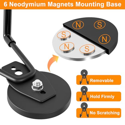 ENUODA Strong Magnetic Hooks Heavy Duty Neodymium Magnetic Tool Holder Magnet Garage Hooks for Hanging Broom, Mop, Power Tool, Toolbox, Shovel, Toolchest, Container, Van, Cabinet, Pegboard, 4 Pack