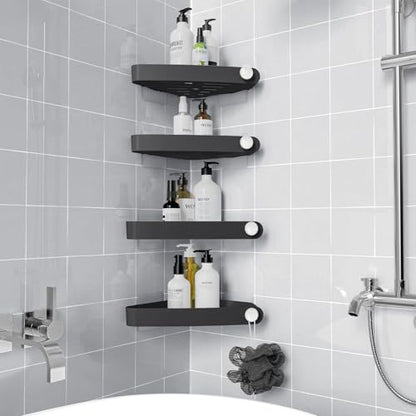 Plastic Shower Caddy Corner (for 90° Only), 4 Pack, Black | Adhesive Corner Shower Shelves for Smooth Wall Bathroom Organizers and Storage, Bathroom Decor