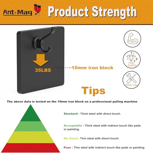Ant Mag Magnetic Hooks Heavy Duty 140lbs Neodymium Magnet Wall Hooks for Hanging Coats Robes Backpacks Bags Hats Keys Mugs Cups Towels | Strong Magnet Hooks for Hanging Coats, Robes, Backpacks, Bags, Hats, Keys, Mugs, Cups, Towels, No Drilling Black