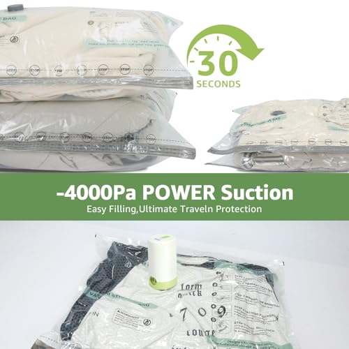 9+3 Packs Vacuum Bags for Travel with Rechargeable air Pump, 3 Sizes Vacuum Seal Bags for Clothing, Space-Saving Compression Storage Bags for Travel & Closet Organization