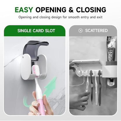 4 Pcs Toothbrush Holders Wall Mounted, Single Slot Design, Shower Self Adhesive Wall Mounted Toothbrush Holder with Cover, Waterproof and Dustproof, Suitable for Bathroom, Family, Travel (Grey)
