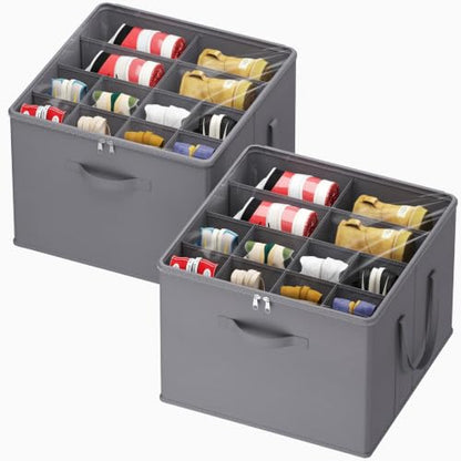 Lifewit Shoe Storage Organizer for Closet, Fabric Large Shoe Box Storage Containers with Clear Cover, Foldable Bins for Boots Heels Sneakers Fits 24-32 Pairs (Each 12-16 Pairs) 2 Pack Gray