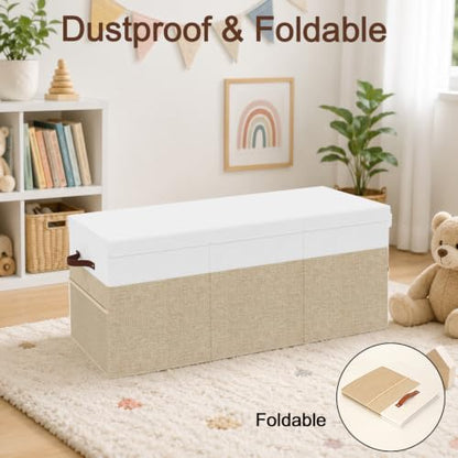 150L Extra Large Toy Storage Box with Lid for Boys Girls Nursery Playroom | Collapsible with Lid, Removable Divider, 40"x14"x16", Side Pockets, For Nursery, Living Room, Playroom