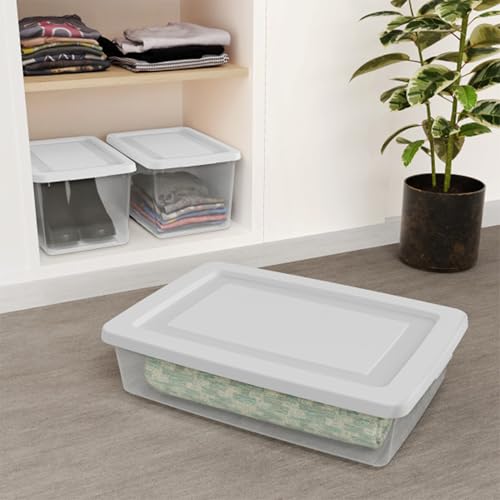 Sterilite Storage Box, Stackable Clear Plastic Bins, 20 Quart, 6-Pack | Heavy-Duty Organizing Containers with Snap-On Lids for Closet, Bathroom, and Office