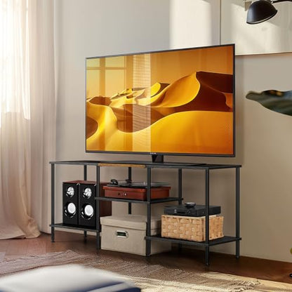 50 Inch TV Stands for Living Room Black TV Entertainment Center | Small Entertainment Center with Storage for 50 43 40 32 Inch TV Console Table for Bedroom Office