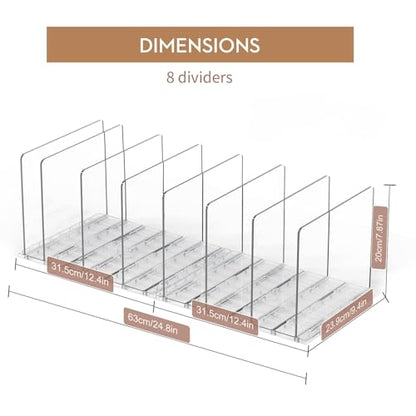 GoMaihe Purse Organizer for Closet: Adjustable Clear Handbag Storage Shelf | Plastic Clutch Dividers | Minimal | Keep Purses upright
