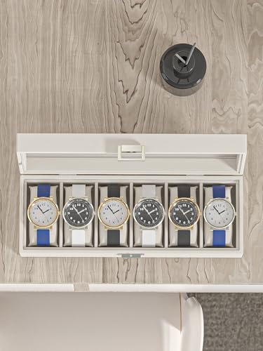 Watch Display Case For Men,Leather Watch Organizer Box,Watch Collection Storge Holder For Women,Watch Travel Organizer Tray (Beige Velvet, 6 slots)