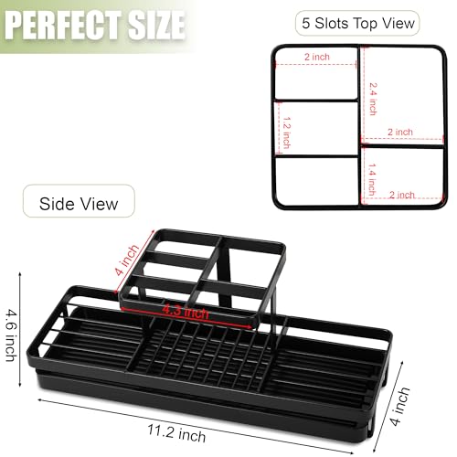 Toothbrush Holders Toothpaste Organizer Bathroom Accessories, Matte Black | Carbon Steel, 5 Slots, Removable Drip Tray, Easy to Clean, Electric Toothbrush Storage, for Countertop, Shower, Sink