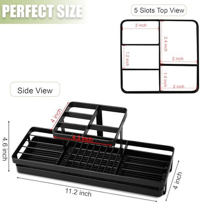 Toothbrush Holders Toothpaste Organizer Bathroom Accessories, Matte Black | Carbon Steel, 5 Slots, Removable Drip Tray, Easy to Clean, Electric Toothbrush Storage, for Countertop, Shower, Sink