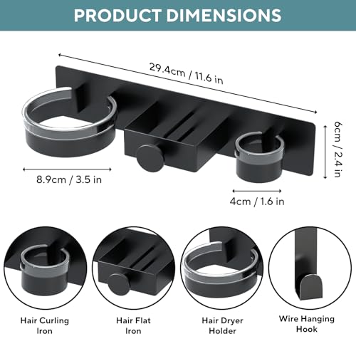 Hair Dryer Holder Wall Mounted, Blow Dryer Holder with Plug&Cord Organizer | Hair Straightener Holder Wall Mount, Metal Hair Tools Organizer & Storage Curling Iron Holder for Bathroom, Salon