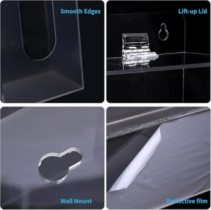 Acrylic Face Mask Dispenser Box, 2 Compartments Gloves Holder, Clear Mask Holder with Lid, Wall Disposable Mask Acrylic Storage, Medical Organizer