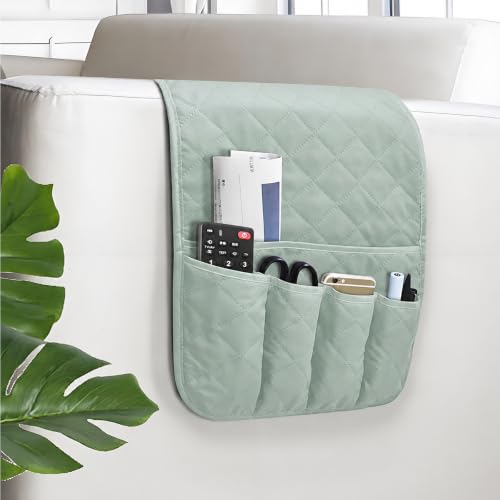 Armchair Caddy for Recliner, Non Slip Sofa Arm Organizer, Sage Green | 5-Pocket Recliner Armrest Organizer, Couch Side Storage Holder for Remotes, Cell Phone, Magazines & Tablets, Machine Washable