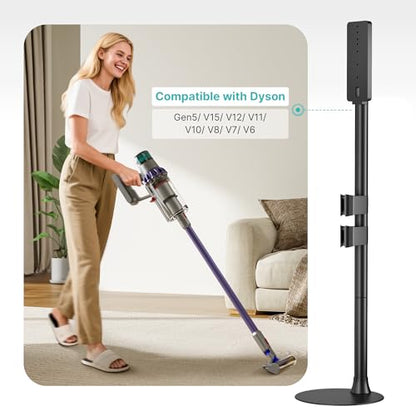 Vacuum Cleaner Stand, Compatible with Dyson G5 V15 V12 V11, Black | with 2 Removable Accessory Clips, for V10 V8 V7 V6, Vacuum Attachment Organizer with Built-in Cable Slot