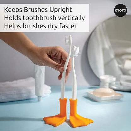 OTOTO Duck Toothbrush Holder Set - 2 Pack - Bathroom Organizer, Funny White Elephant Gifts for Kids - Pencil Holder, Brush Holder (Duck-Clean)