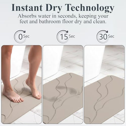 Extra Large Stone Bath Mat 30 x 20 in, 5-Piece, Bath Stone mat for Bathroom Natural Diatomaceous Earth Bath Mat, Stone Shower mat for Kitchen/Bathroom, (Light Grey-Sculpted)