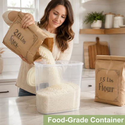 Large Rice Storage Container 15-20 Lbs, Tall Flour Container Dry Food Bin