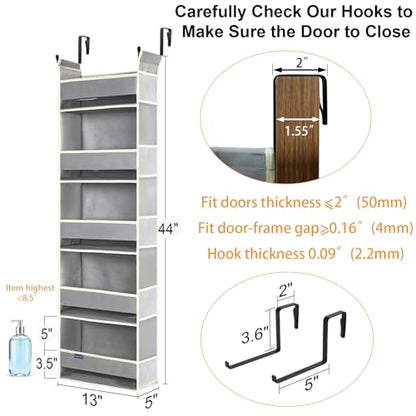 Over The Door Organizer 5-Shelves and 10 Side Pockets, Over The Door Storage for Bathroom Bedroom Nursery, Hanging Door Organizer for Baby Diapers and Kids Toys (13"x5"x44", Grey)
