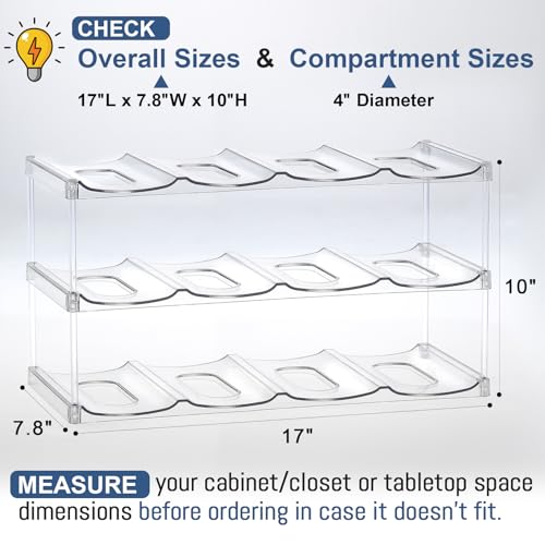 LARGER Compartment - 3 Tier Stackable Water Bottle Organizer Holder - for Stanley 40oz & Others' Large Tumbler - Clear Wine Rack, 12 Cup Bottle Holder for Cabinet Home Countertop Fridge Pantry Shelf