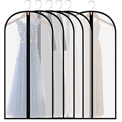 Clear 60" Extra-Long Hanging Garment Bags for Dresses & Gowns | Sturdy zippers with stoppers prevent runaway sliders. Breathable & washable PEVA covers prevent dust, wrinkles & floor drag