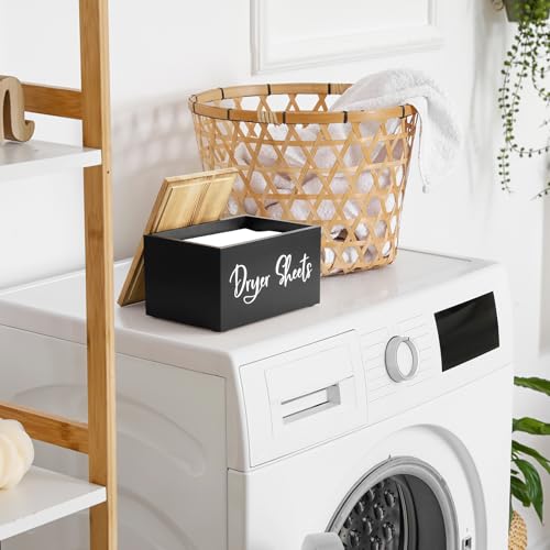Dryer Sheet Holder, Wooden Laundry Sheets Container, Laundry Room Organization and Storage for Farmhouse Laundry Room Decor and Accessories, Fabric Sheet Holder, Black