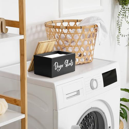 Dryer Sheet Holder, Wooden Laundry Sheets Container, Laundry Room Organization and Storage for Farmhouse Laundry Room Decor and Accessories, Fabric Sheet Holder, Black