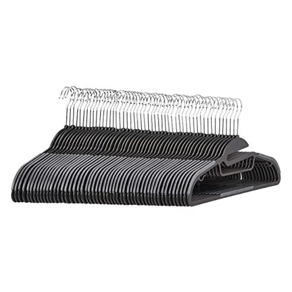 Amazon Basics Non-slip Heavy Duty Space Saving Plastic Hangers with Rubber and Horizontal Bar, Lightweight, Gray, Pack of 50