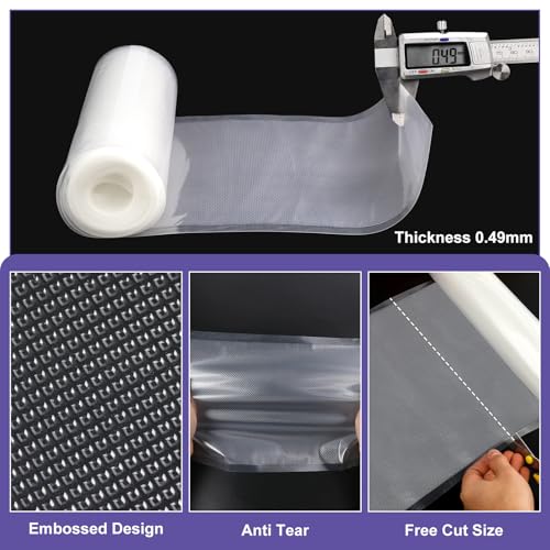 CAREGY Food Vacuum Sealer Rolls Bags 6 Pack | 3 Rolls 8'' x 20' & 3 Rolls 11''x 20', Commercial Grade BPA Free Embossed Food Saver Bag Rolls for Meal Prep & Food Storage