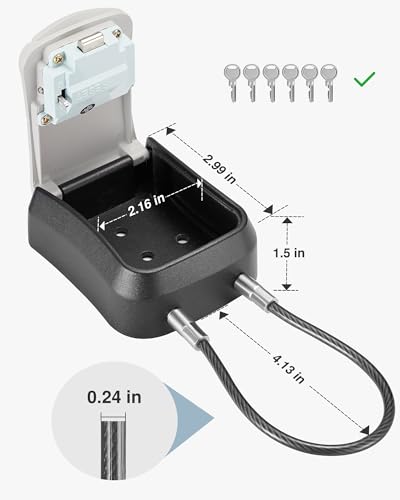 Puroma Lock Box, Portable Key Lock Box with Removable Cable Handle, Resettable Combination Lockbox Wall-Mounted Key Lockbox for House Key, Home, Office, Apartment Warehouse Key Storage (1 Pack, Grey)