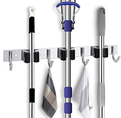 Broom Mop Holder Wall Mount,Favbal Garage Organiza... (Black | Stainless Steel)