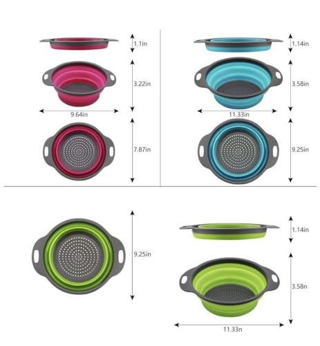Set of 3 Niklye Ultimate Kitchen Strainers—1×10” & 2×12” Collapsible Silicone Colanders. Now more durable and robust for everyday use with pasta, veggies, fruit & more.