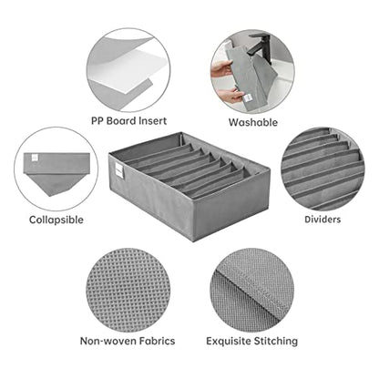 4 Packs T-shirt Drawer Organizers for Clothing,8 Grids Compartment Wardrobe Storage Box, Washable Clothes Organizer for Folded Clothes, Legging, Silk Scarve