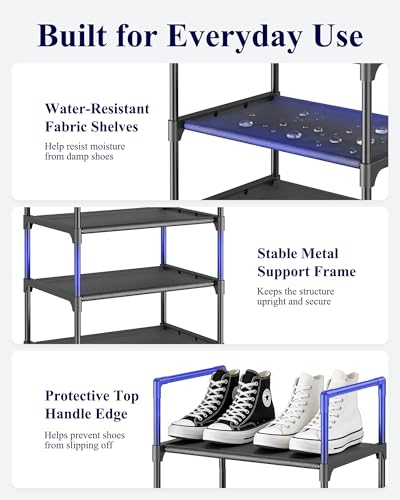 Kitsure Shoe Rack - 10-Tier Shoe Organizer with Detachable Fabric Shelves & Metal Frame, Tall Shoe Rack for Closet, Entryway, Living Room, 16.9" Wide - 10 Tier, Black