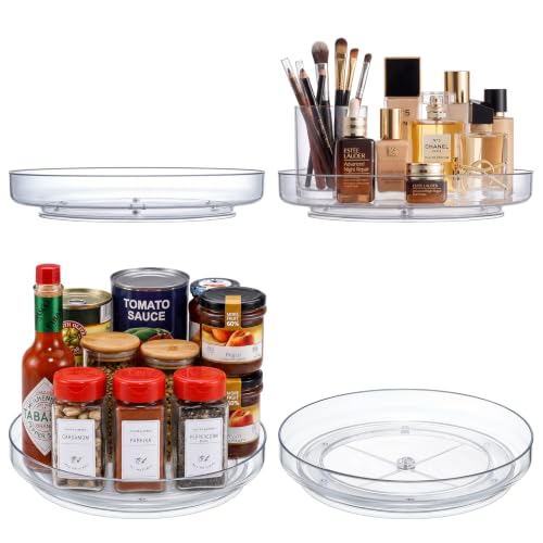 4 Pack 9 Inch Elegant Clear Turntable Acrylic Lazy Susan, Non-Skid Rotating | Smoothly Kitchen Spice Rack, Cabinet Pantry Organization Storage, Refrigerator, Vanity Makeup, Bathroom Countertop Organizer