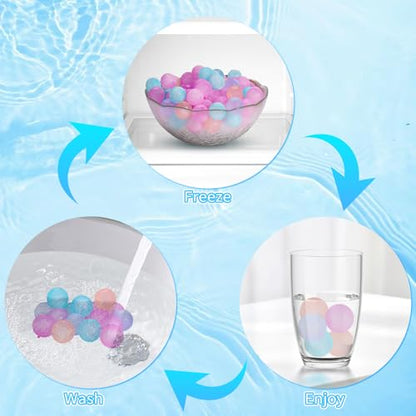 Reusable Ice Cubes for Drinks, Color-Changing Round, 380 Pack | BPA-Free Plastic Cubes, Refreezable, Won't Dilute Flavor, Non-Melting, Storage Bag, Coolers, Camping, Beach, Party Drinks