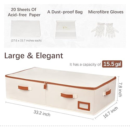 Wedding Dress Storage Box, Large Shadeable Wedding Dress Preservation Box with Microfiber Gloves, 20 Sheets of Acid Free Paper and Dustproof Bag for Wedding Dress, Heirlooms, Gowns