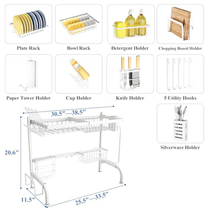 Over The Sink Dish Drying Rack, Adjustable (25.5 t... (White | Metal)