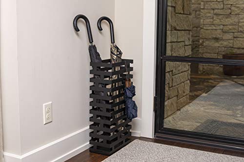 BIRDROCK HOME Decorative Umbrella Stand with Removable Water Tray - Large Freestanding Umbrella Rack and Cane Walking Stick Organizer - Metal Umbrella Holder for Entryway & Indoor Use - Black, Striped