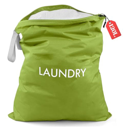 WiseBoy Travel Laundry Bag Dirty Clothes Organizer, Extra Large Laundry Bag | Oversized Laundry Bag, Zippered Nylon Wet Dry Storage Bag for College Dorm, Camping, Caravan, Foldable, Washable, 120L