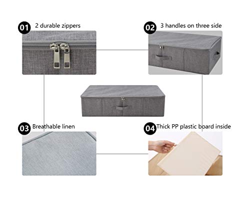 Under Bed Clothing Storage Organizer Boxes with Lid, Dark Gray | Underbed Storage Basket Container, 27.5*15.7*7", Folding, Rigid Sturdy Fabric Bins, 3-Size Zipper, Washable,space saving