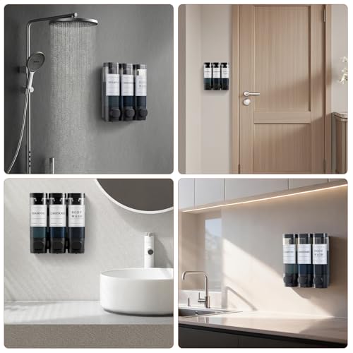 Shampoo and Conditioner Dispenser,Shower Soap Dispenser 3 Chamber No Drill Wall-Mounted Shampoo Dispenser for Shower Wall Mounted Shower Dispenser for Bathroom Hotel Large Capacity,Black