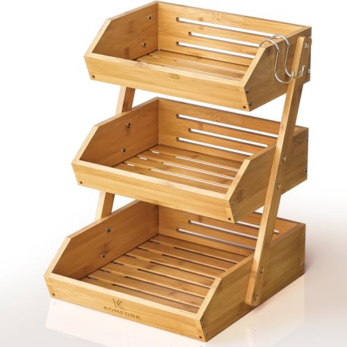 Bamboo Fruit Basket 3-Tier - Premium Produce Baske... (Natural Bamboo | Bamboo)