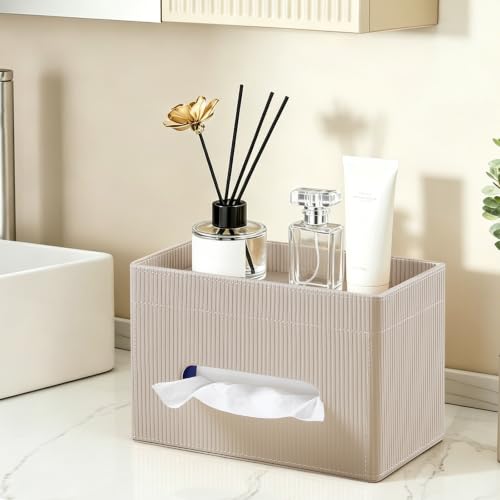 Rectangular Tissue Box Cover PU Leather Tissue Box Holder Rectangle | Magnetic Closure, Storage Tray, For All Full-Size Rectangular Tissue Box, For Bathroom NightStands Office Desk Decorative