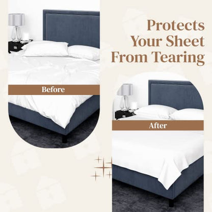 FeelAtHome Criss-Cross Bed Sheet Holders, 4 PCS Black, Mattress Straps | Keep Fitted Sheets Tightly in Place. Heavy Duty Criss Cross Elastic Mattress Suspenders with Strong Clamps. Fits All Beds