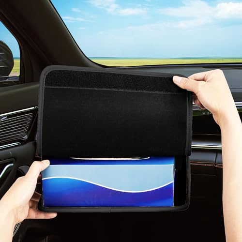 Large Car Tissue Holder, Refill Easily Clamshell Opening, Black 1PC | Tissue Box Cover Keep Car Tidy, Premium PU Leather Backseat Napkin Rectangle Organizer in Auto, Fits 100-150 Count Tissues