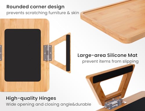 2 Pack Bamboo Couch Arm Tray,Folding Sofa Armrest Table（Natural） | Clip-On Couch Desk,Foldable, high load-bearing, Non-slip, no assembly，easy to wipe clean，Natural bamboo,Gift box