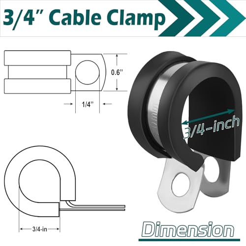 3/4 Inch Stainless Steel Cable Clamps, 8 Pack Heavy Duty Magnetic Pipe Clips, Rubber Cushioned Insulated Clamps, Magnetic R Shape Clamp Holder for Pipe, Wire, Cord, Tube, Loop Installation