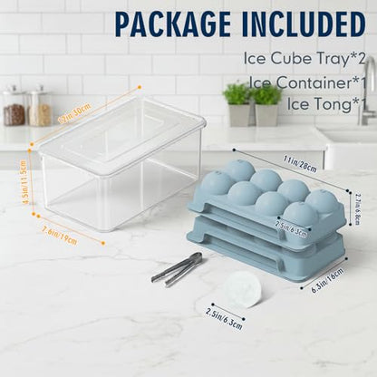 Large Ice Ball Maker Mold, 2.5" Round Ice Cube Mold for Whiskey Bourbon Cocktail, 8 Balls, Sphere Ice Mold, Big Ice Cube Tray with Container and Tongs, Easy to Fill & Release