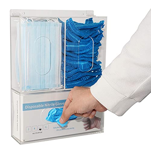 SEANADO Acrylic Disposable Glove Box Face Mask Dispenser Holder Triple Glove Rack Hairnet Tissue Napkin Dispenser with Lid for Wall Mount Organizer for Food Service, Lab, Medical Office, Clear