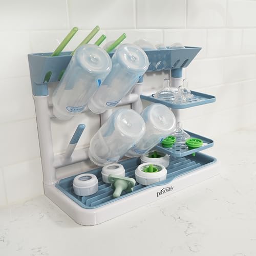 Dr. Brown's Drying Tower, Stand-Up Drying Rack, Countertop Baby Bottle Drying with Organized Storage for Baby Essentials, Space Saving Vertical Rack, Blue/White