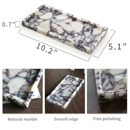 100% Natural Marble Tray, 10"x5" Calaccata Viola Vanity Tray | Luxury Marble Decorative Tray, Small Hand Towel Tray Holder Organizer, Hand-Polished, Easy to Clean, Natural Stone Tray